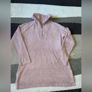 Barefoot Dreams Cozy Chic Lite S Sweater Mauve Zip Mock Neck Tunic Top Pocket